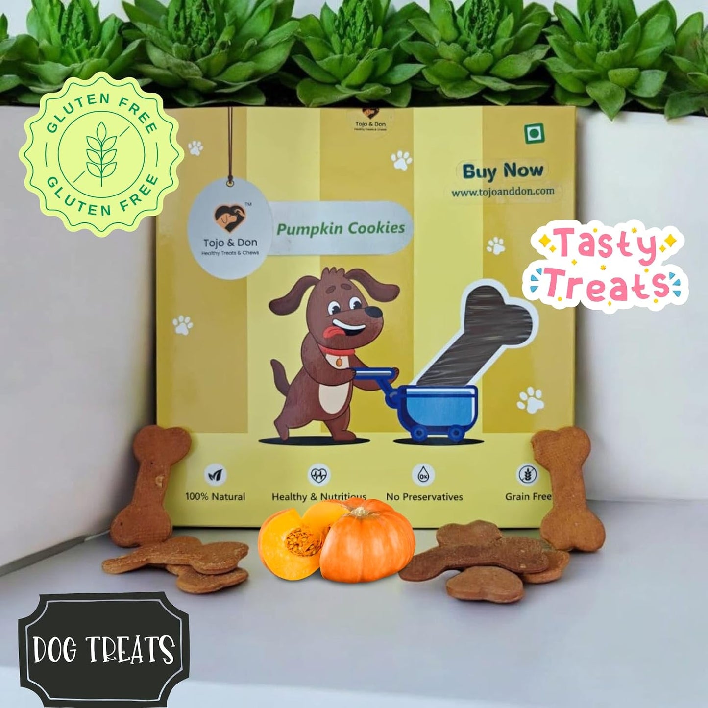 Tojo & Don Pumpkin Biscuits for Dogs, 200 g | 100% Veg, Grain-Free & Gluten-Free Pumpkin Cookies | Healthy Dog Treats with High Fibre | No Preservatives | Easy to Digest | for All Dog Sizes