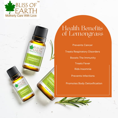 Bliss of earth Lemongrass Essential Oil,100% Pure Steam Distilled 10 ml