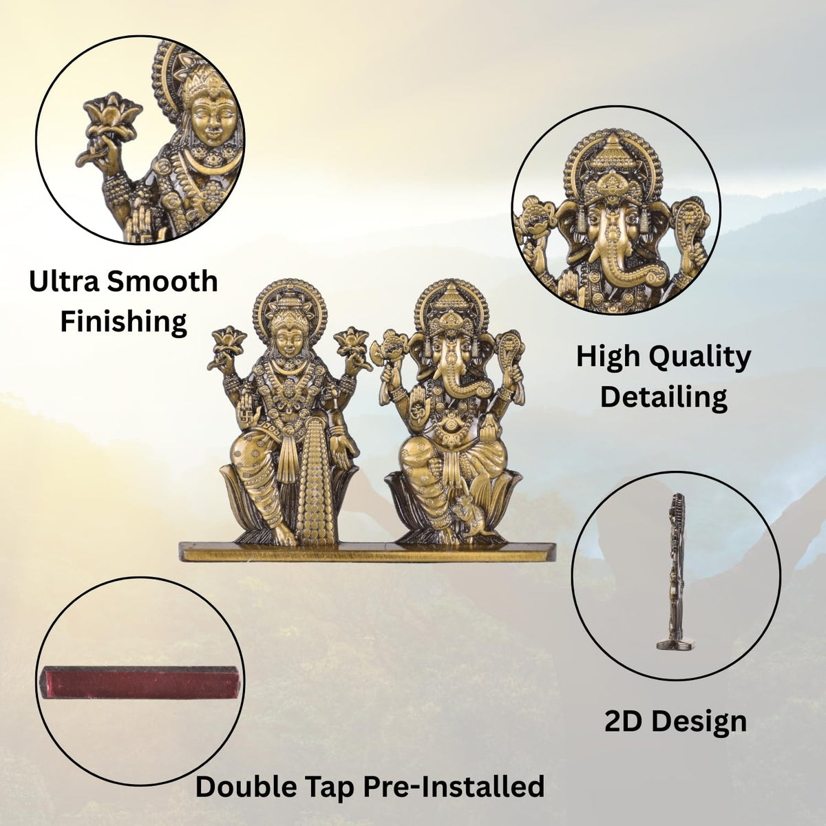 Laxmi Ganesh Idol for Car Dashboard – Brass Finish Decorative Statue Spiritual Gift for Home, Car & Temple (S983-BRS)