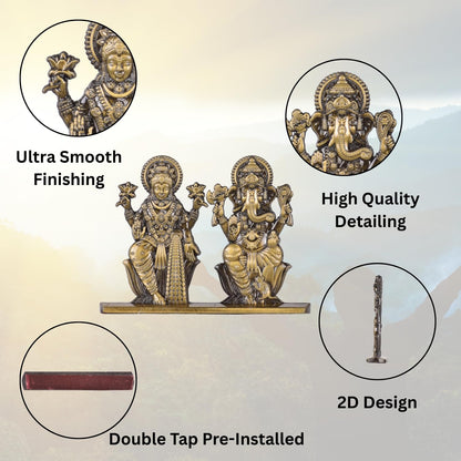 Laxmi Ganesh Idol for Car Dashboard – Brass Finish Decorative Statue Spiritual Gift for Home, Car & Temple (S983-BRS)