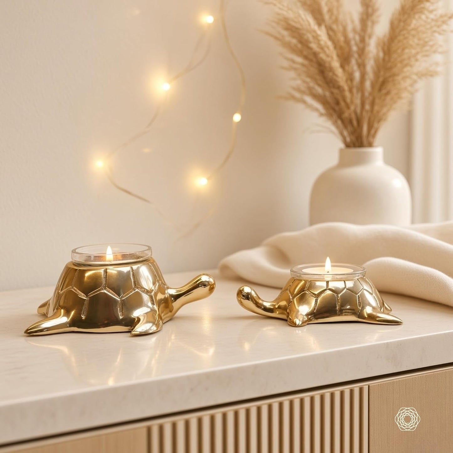BEHOMA Golden Turtle Votive Holder Mother and Child Set