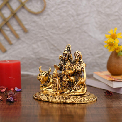 Handcrafted Shiva Parvati Ganesh Idol Shiv Parivar Murti Statue Sculpture - Lord Shiva Idols Family Sitting On Nandi Showpiece Figurine for Home Office Temple Mandir Decoration Gift