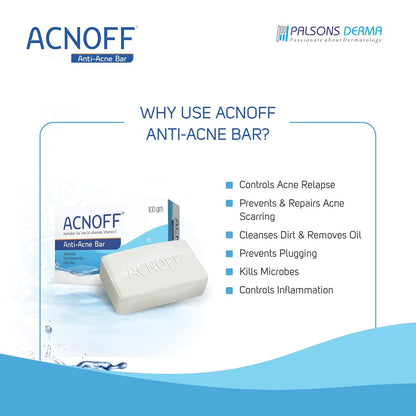 ACNOFF Anti-Acne Bar 100 gm | For Skin prone to Acne & Blemishes | Specially Formulated for Oily Skin | Unclogs Pores | Effective Cleansing without causing Dryness or Irritation