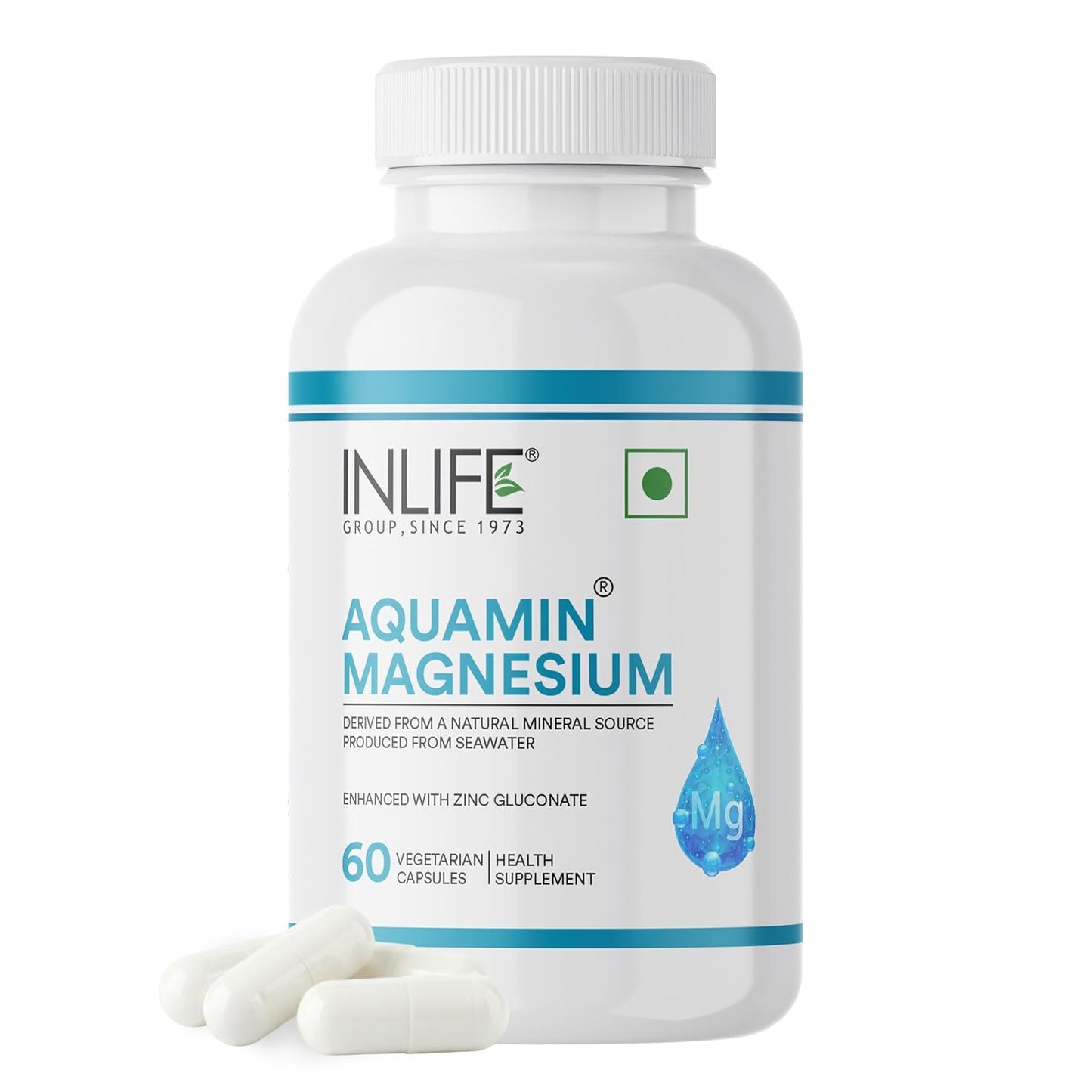 INLIFE Marine Magnesium Supplement 1060mg | Aquamin Mg Naturally Sourced from Red Algae with Zinc Gluconate | Multi-Mineral Complex | Supports Muscle Function, Energy, Metabolism & Daily Wellness | 60 Vegetarian Capsules (60)