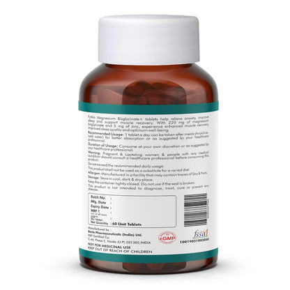 FYTIKA Magnesium Bisglycinate + | High Absorption Chelated Form| For Better Sleep, Stress Management, Muscle Recovery & Enhanced Workout | With Magnesium glycinate(as Bisglycinate) & Zinc | For Men & Women (PACK OF 1 – 60 TABS)
