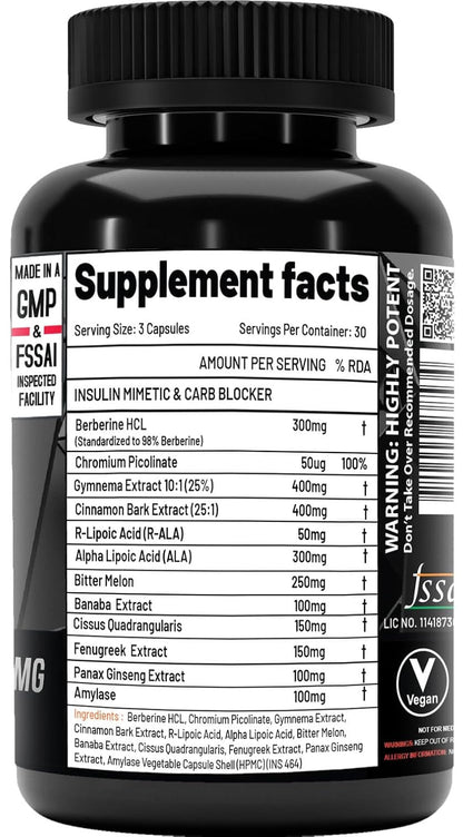 NutriJa GDA Stack | Berberine HCL 98% Standardized, Chromium, ALA, Botanicals and Enzyme |12 Ingredient Blend- 90 Capsules