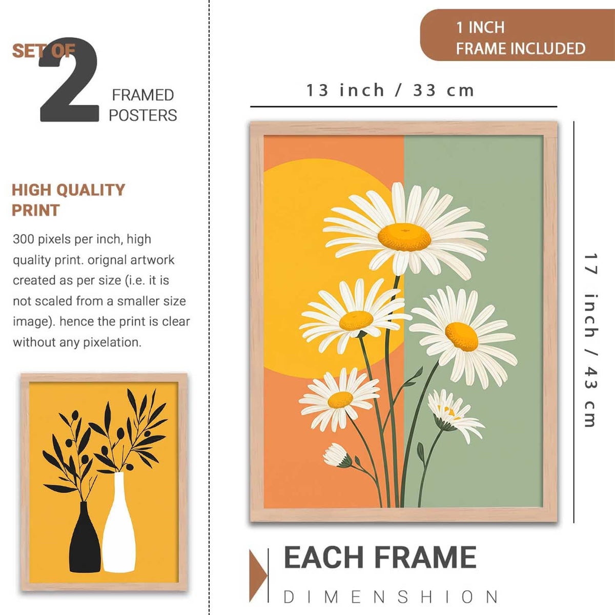 Boho Painting Wall Art Home Decoration | Aesthetic Paintings With Frame For Living Room Bed Room Hotel Wall Decor Digital Reprint Set of 2 (13X17 inch)
