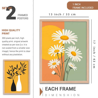 Boho Painting Wall Art Home Decoration | Aesthetic Paintings With Frame For Living Room Bed Room Hotel Wall Decor Digital Reprint Set of 2 (13X17 inch)