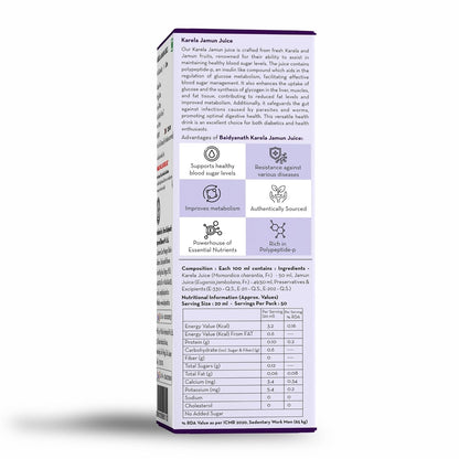 Baidyanath Asli Ayurved Karela Jamun Juice 1Ltr | Diabetes Care | Controls Blood Sugar Naturally | 100% Pure Herbal Juice