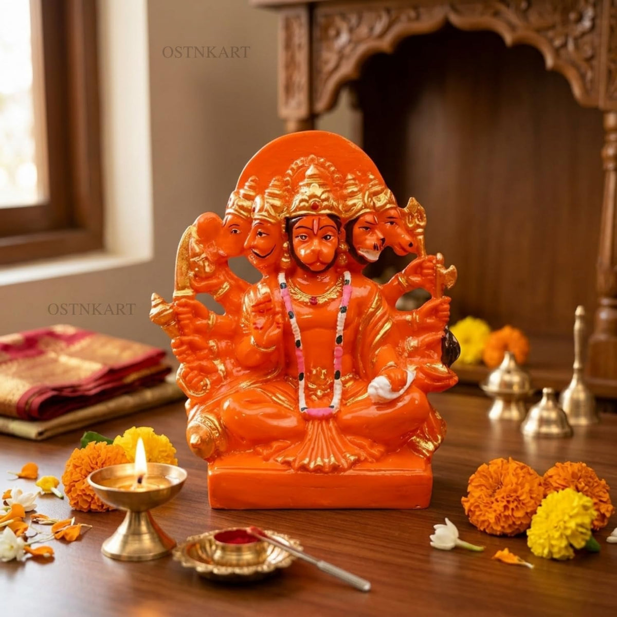 Hanuman Ji Murti Panchmukhi Hanuman for Door Entrance Polyresin 5.5 inch Sindoori Home & Office Decor Living Room Decoration Gift bajarangbali Balaji Idol Evil Eye