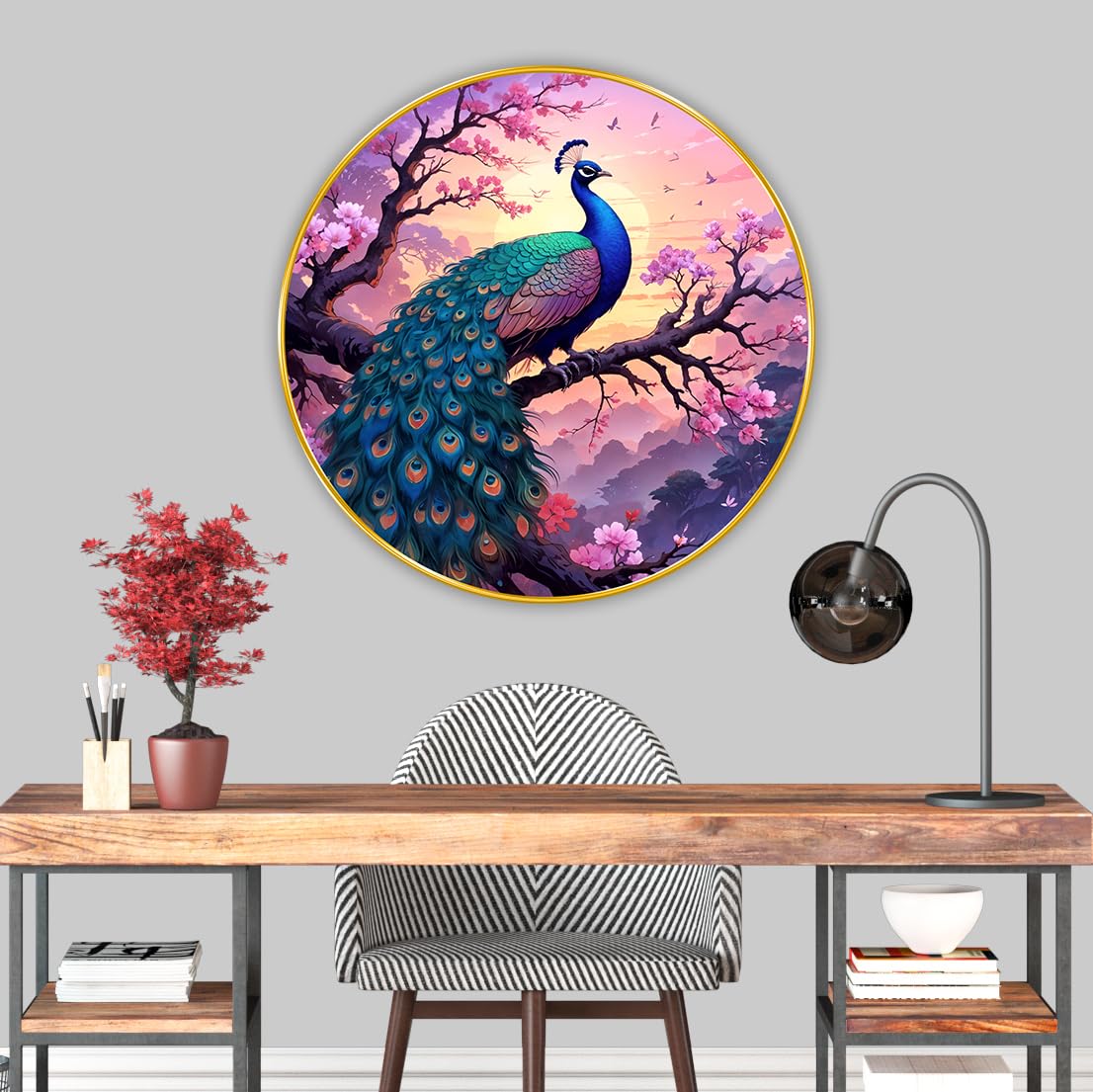 Peacock modern art Premium Sparkle lamination Golden Slim Frame 50.8 cm x 50.8 cm Large Size, For Home/Office/Hotel painting GRL116