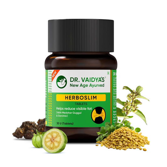 Dr. Vaidya's Herboslim Tablets | Ayurvedic Weight Loss Supplement | Strong Fat Burner for Men & Women | Supports Metabolism & Fat Loss | 30 Capsules | Herbal Fat Burners for Weight Management