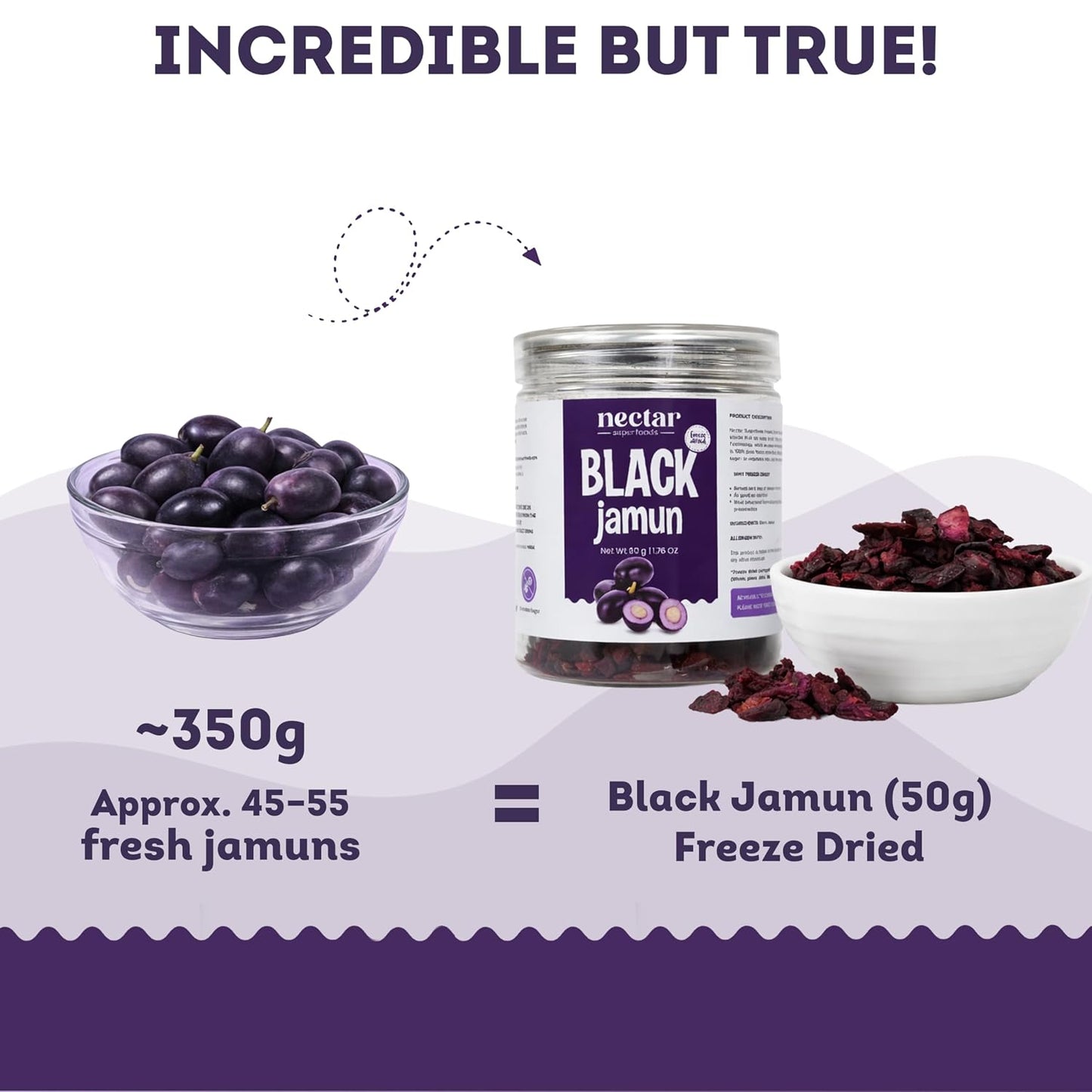 Nectar Superfoods Freeze Dried Black jamun slices- 50 grams Jar-Pack of 1 Nos | 100% Natural & Pure | No Preservatives, No Sugar Added, Vegan | Ideal for Cooking & Seasoning | Made in India