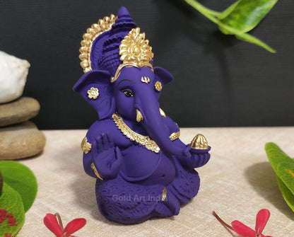 Gold Art India Beautiful Terracotta Ganesha in Violet - A Festive and Auspicious Addition to Your Home or Car(MukutVioletTerra)