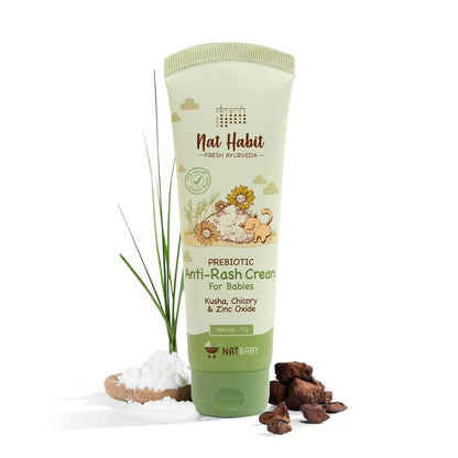 Nat Habit Diaper Rash Cream for Baby with Kusha, Coconut Oil & Zinc Oxide | Anti Rash Cream for Newborns & Infants | Soothes, Heals & Protects | Natural, Chemical-Free Baby Rash Cream, 75g