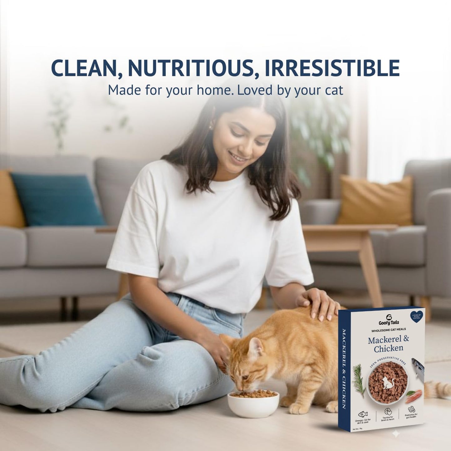 Goofy Tails Mackerel and Chicken Wet Cat Food and Kitten Food, 210g (70g X 3 Pouches), Preservative Free, Gluten & Grain Free, Balanced Cat Wet Food, Powered by Taurine with Omega 3 & Antioxidants