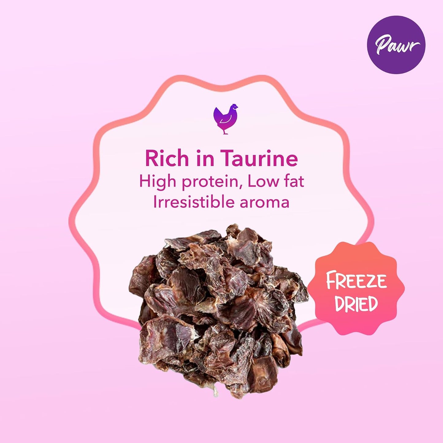 Pawr4Cats | Chicken Hearts Zoomy Treats | Freeze-Dried | Rich in Taurine and Proteins | No Preservative | Use as Treat or Food Topper | 45 GMS,All Life Stages