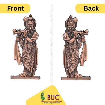 Big Krishna Murli Idol for Car Dashboard – Copper Finish Hindu God Statue Spiritual Krishna Ji Showpiece for Temple & Car (S1008-CPR)