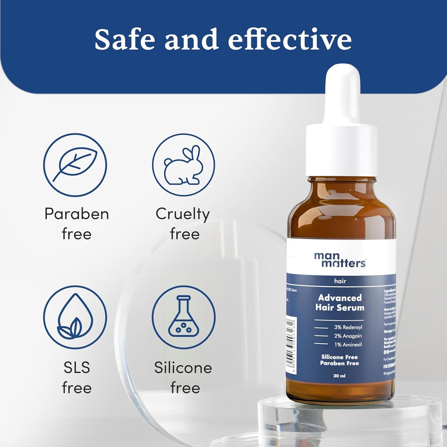 Man Matters Advanced Hair Serum 30ml | 23% actives (3% Redensyl, 2% Anagain & 1% Aminexil, Rosemary Leaf Extract) | Reactivates Hair Cells, Improves Density & Promotes Growth | Paraben Free