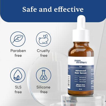 Man Matters Advanced Hair Serum 30ml | 23% actives (3% Redensyl, 2% Anagain & 1% Aminexil, Rosemary Leaf Extract) | Reactivates Hair Cells, Improves Density & Promotes Growth | Paraben Free