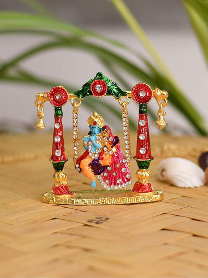 Radha Krishna Idol on Jhula Metal Statue for Car Dashboard | Mandir Pooja Murti | Temple Puja | Home Decor | Office Showpiece Diwali Gifts.