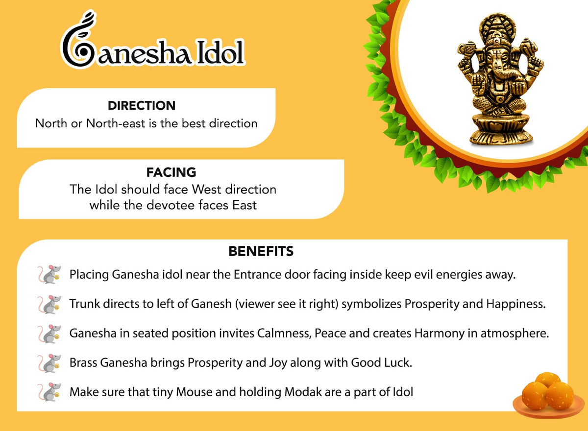 100% Pure Brass Ganesha Idol (Size: 5.5 cm) | Pital Ganesh Murti for Pooja Room, Home Decor, Office Desk and Car Dashboard | Vinayagar Statue for Diwali Puja
