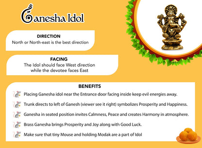 100% Pure Brass Ganesha Idol (Size: 5.5 cm) | Pital Ganesh Murti for Pooja Room, Home Decor, Office Desk and Car Dashboard | Vinayagar Statue for Diwali Puja