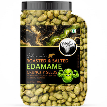 Forest Found Roasted & Salted Edamame (300g) Beans | 46% High Protein & 14% Fiber | Oil-Free Vacuum Roasted Crunchy Seeds | Low Carb, Plant-Based Protein Healthy Snack | Young Green Soybeans