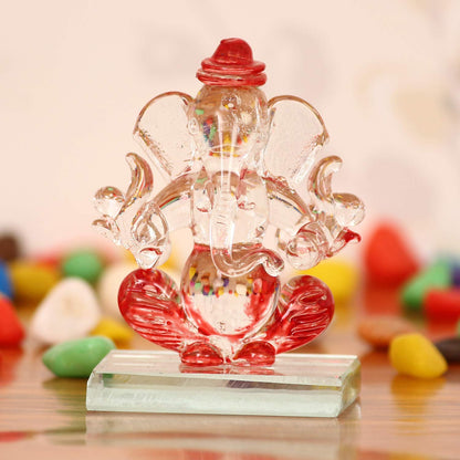 Red and Transparent Double Sided Crystal Car Ganesha Showpiece