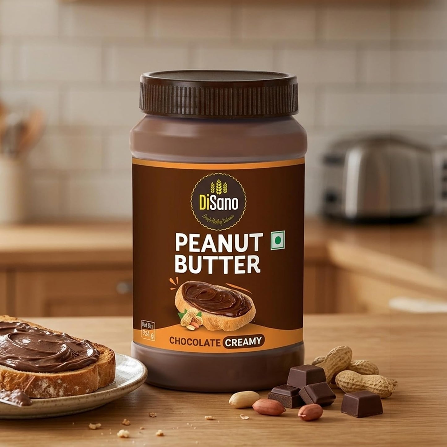 DiSano Chocolate Peanut Butter Creamy, 23g Protein & 6.4g Dietary Fibre, Tasty & Healthy Chocolate Spread for Breakfast & Snacks, Made with Premium Roasted Peanuts