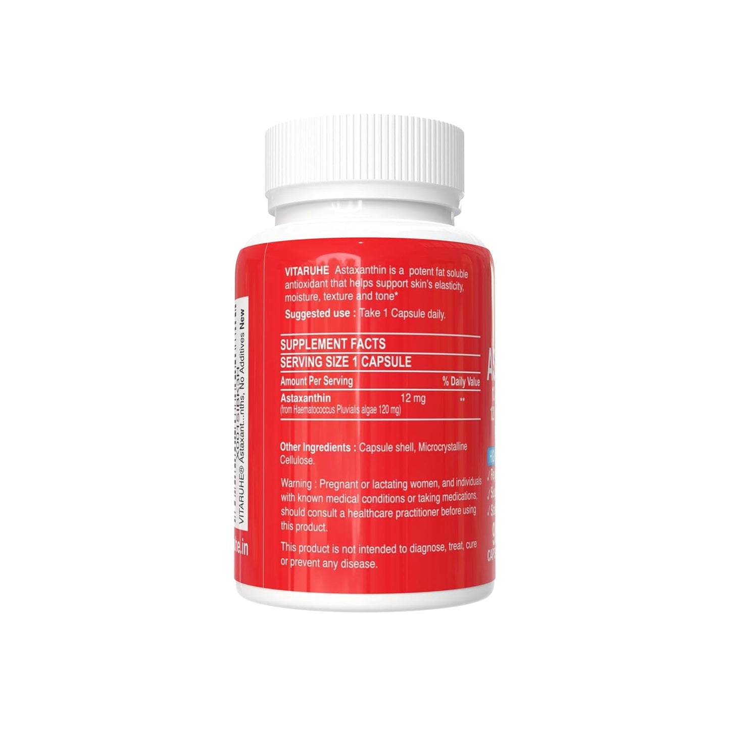 VITARUHE® Astaxanthin Supplement High Dose & Vegan, 12 mg Natural Astaxanthin Powder from Blood Rain Algae, 90 Capsules for 3 Months, No Additives