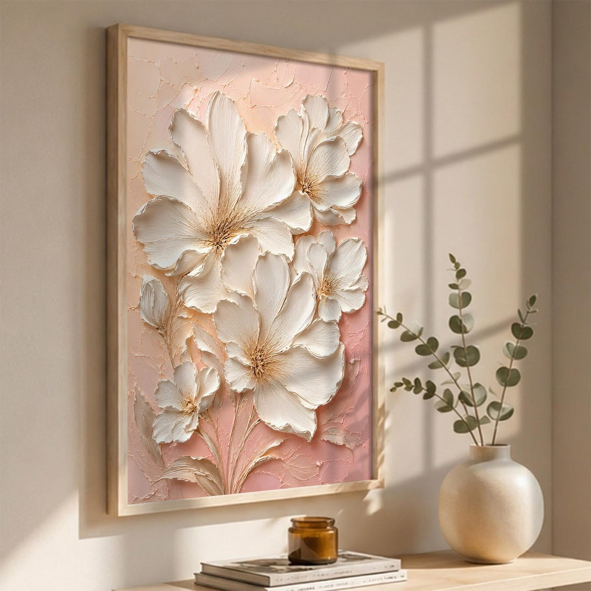 Decorative Floral Wall Art Painting With Frame | Modern Floral Painting For Living Room Bed Room Hotel Wall Decor Digital Reprint (14X20 inch)
