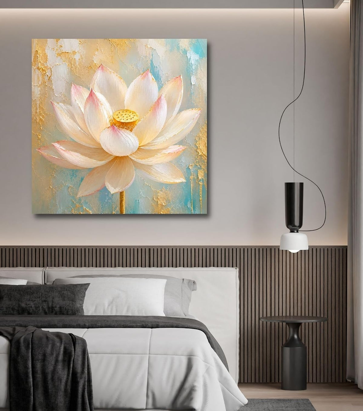 Lotus Flower Painting for Wall Vastu (15+ DESIGNS) Framed Lotus Canvas Painting for Living Room, Bedroom | Nature Floral Wall Art with Multiple Design Variations (Cream Single Lotus, 18x18 Inch, Framed)