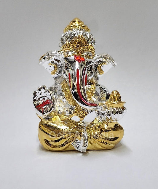 Gold Art India Gold and Silver Ganesh Idol for Car Dashboard Ganesha Murti Ganpati Idol for Home Decor Puja Lord Ganesh Statue Gift for Office Desk Puja Room Figurine