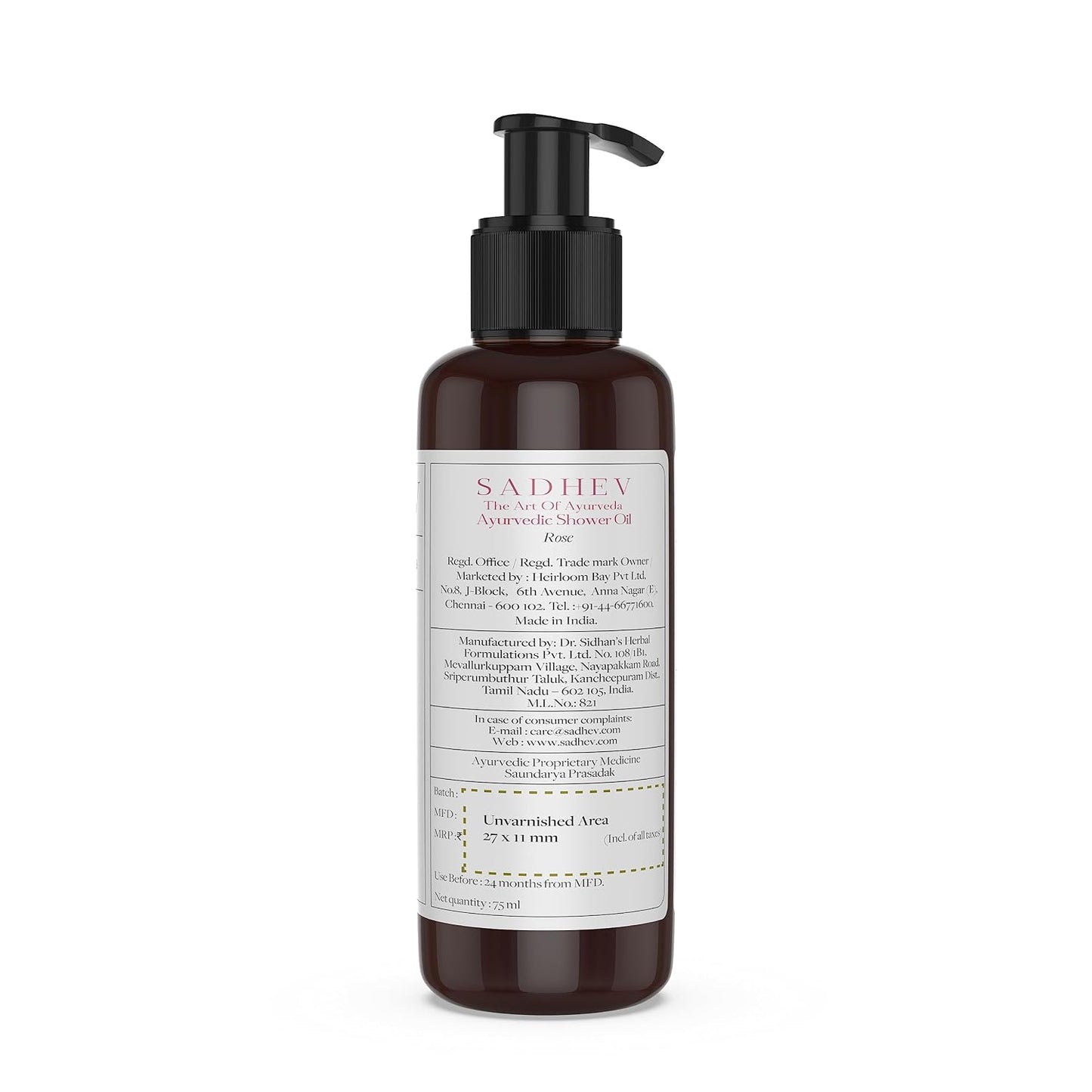 Sadhev Ayurvedic Shower Oil Goodness Of Rose For Hydration And Moistrization - 75 ml (Pack of 1)
