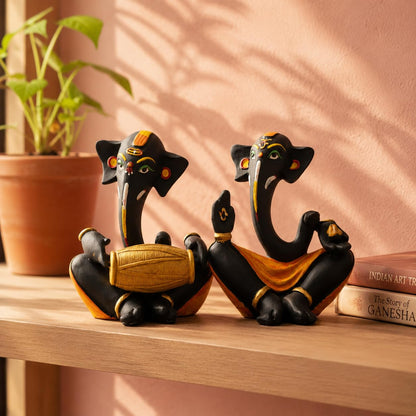Beautiful Resin hawa Ganesha Statues for Home Decor (Pack of 2, Black & Yellow Colour)