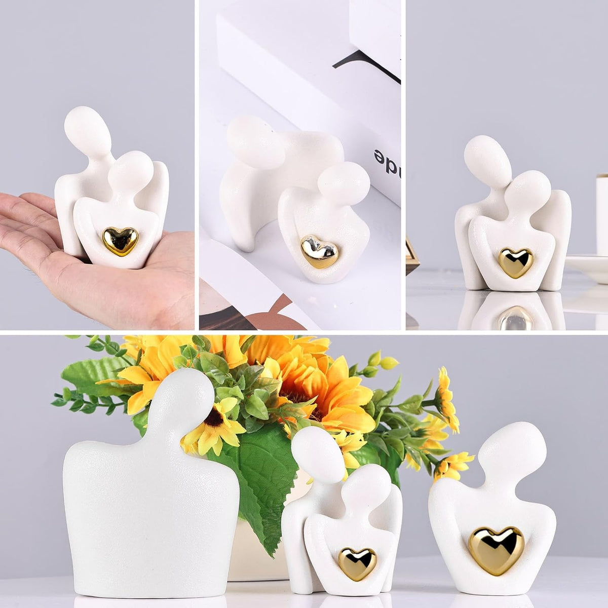 Hugging Couple Statue - Romantic Home Decor, Perfect Wedding Anniversary and Valentines Day Gift, Figurine for Home, Office, Coffee Table and Desktop (White, Romantic Couple), 8 cm, 6.5 cm