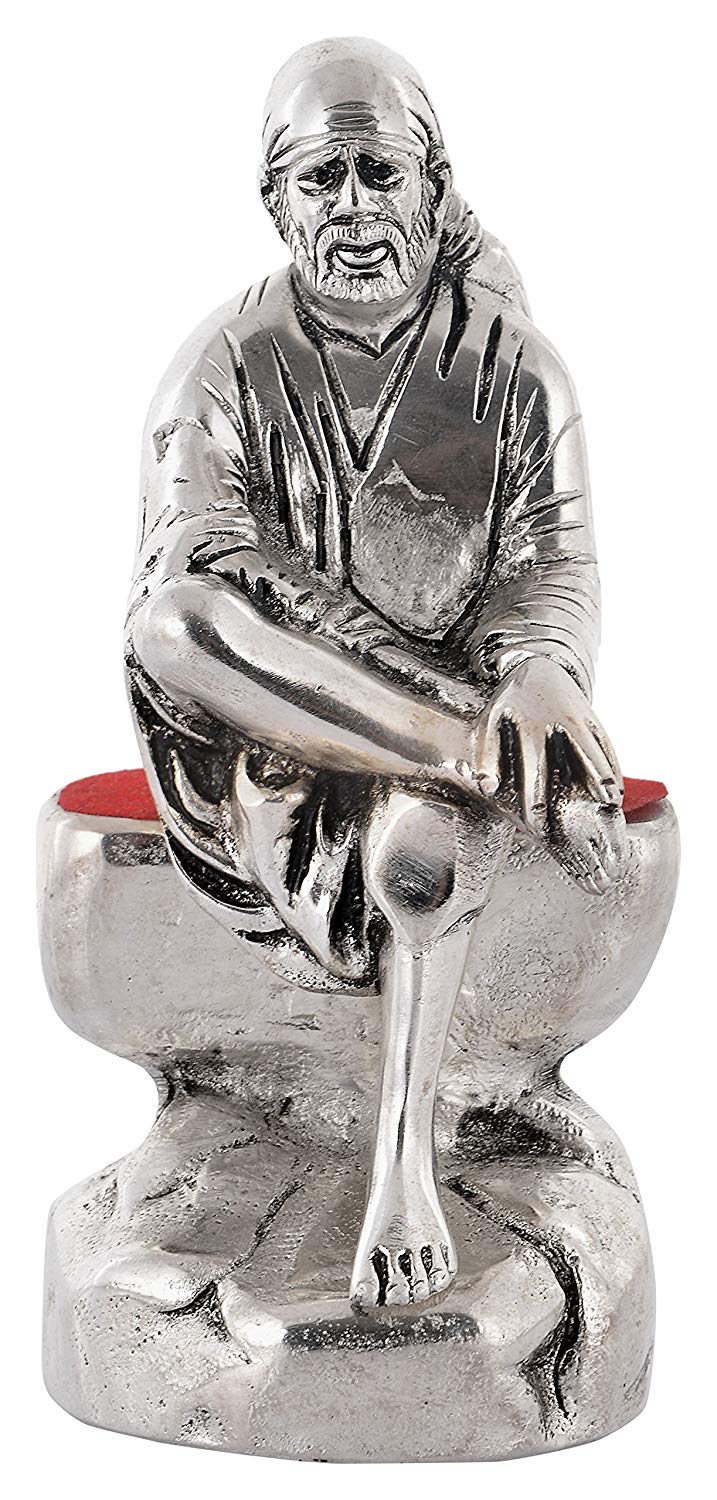 Silver Plated Sai Baba Idol (Murti) Oxidized Finish with Premium Velvet Gift Box for Gifting with 1 Year Warranty (16H x 7W x 5.5L Centimeters)