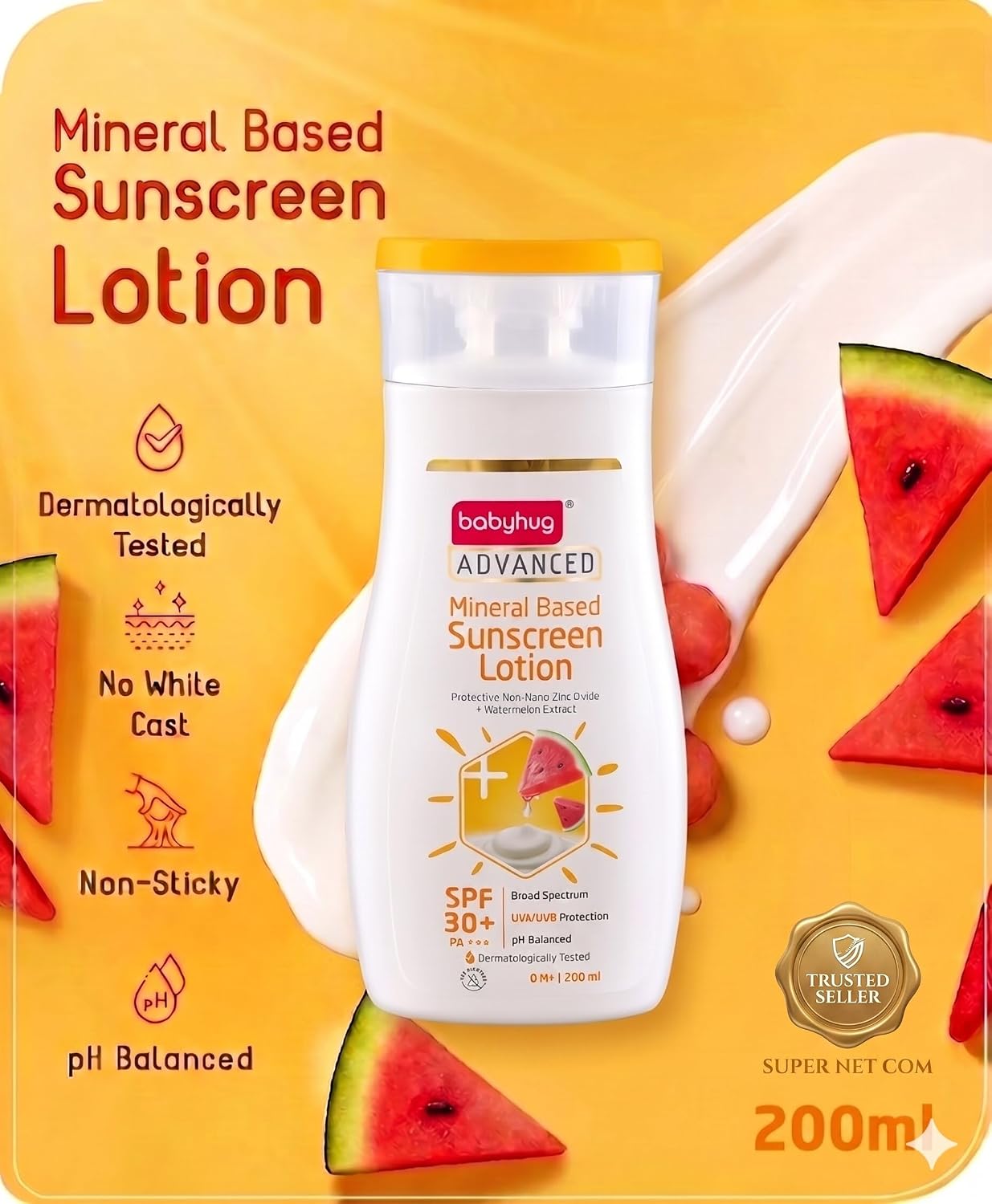 BABYHUG Advanced Mineral Based Sunscreen Lotion with SPF 30 +, PA+++,UVA/UVB Protection 200ML(Pack Of 1)