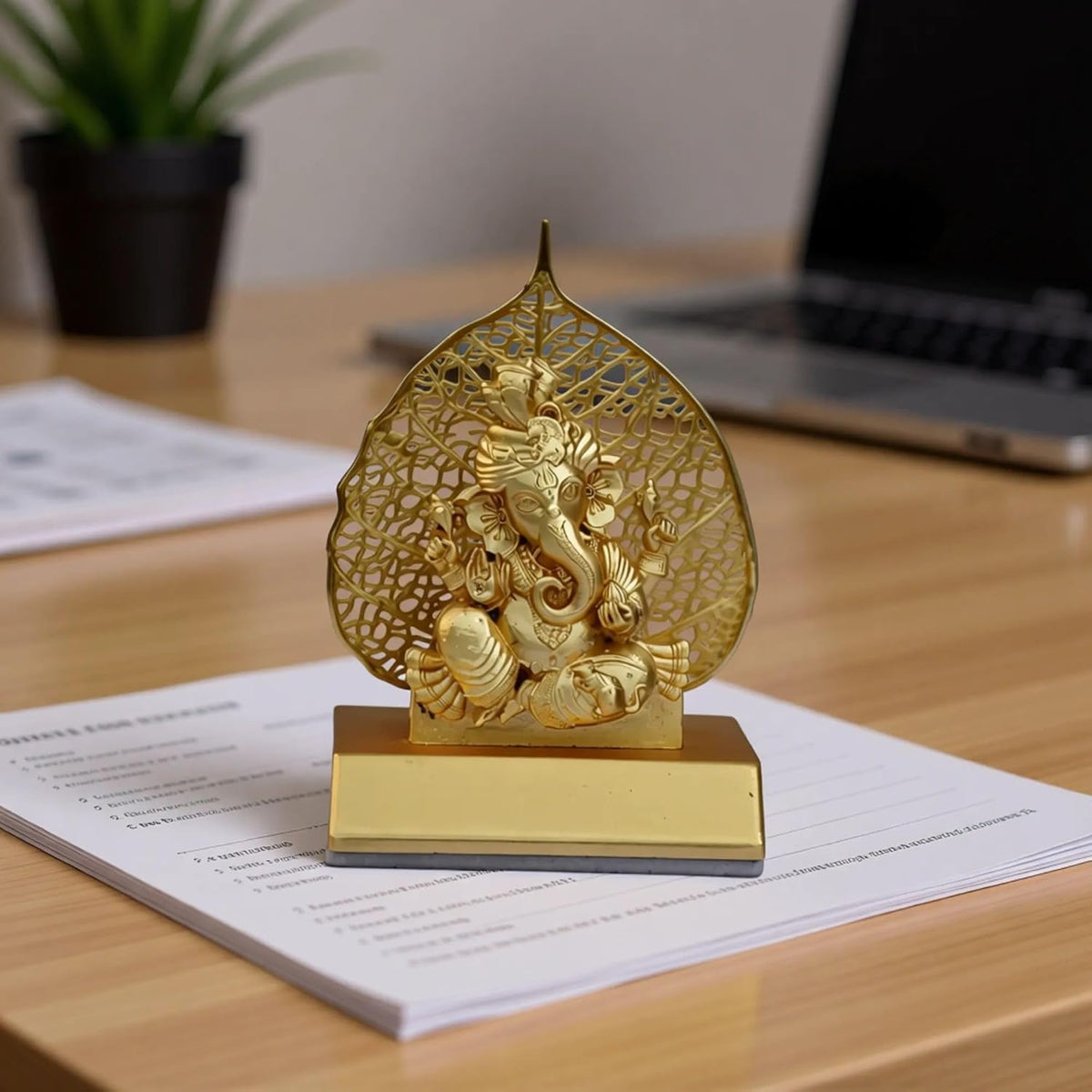 Metal Ganesha Idol for Car Dashboard Home Decor Golden Ganesh Ji Statue Showpiece Diwali New Year Gift for Corporate Client, Friends, Employees Spiritual Good Luck Gift