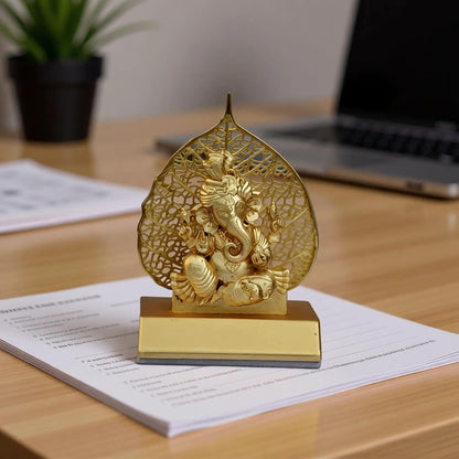 Metal Ganesha Idol for Car Dashboard Home Decor Golden Ganesh Ji Statue Showpiece Diwali New Year Gift for Corporate Client, Friends, Employees Spiritual Good Luck Gift