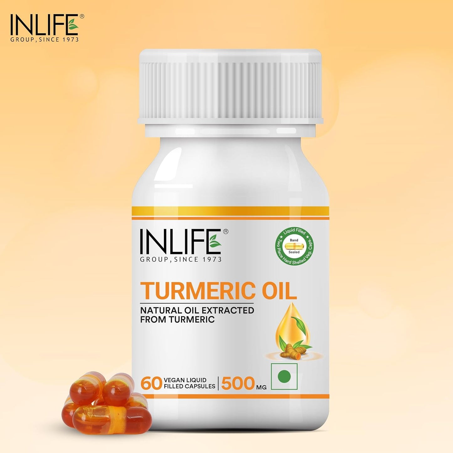 INLIFE Turmeric Oil Capsules, Faster Absorption than Extract, Antioxidant & Natural Detoxifier Supplement for Men & Women, 500mg – 60 Liquid Filled Vegetarian Capsules (Pack of 1)