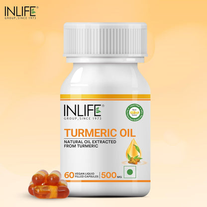 INLIFE Turmeric Oil Capsules, Faster Absorption than Extract, Antioxidant & Natural Detoxifier Supplement for Men & Women, 500mg – 60 Liquid Filled Vegetarian Capsules (Pack of 1)