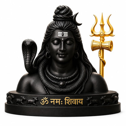 B.R STORE Lord Shiva Idol with Golden Trishul Bust, Black
