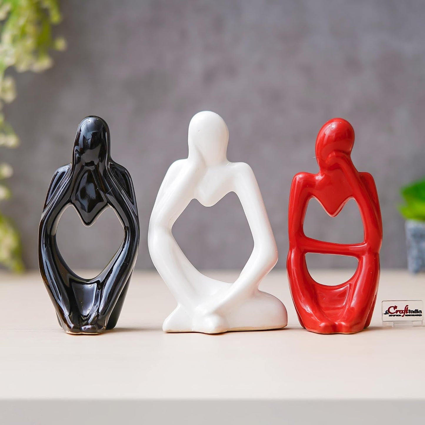 eCraftIndia Resin Decorative Thinking Human Figurines Statues Showpieces (Set of 3, Black White Red)| Home Decor Items for Living Room Bedroom Hall Office Desk Bookshelf Table| Gifts for Birthday