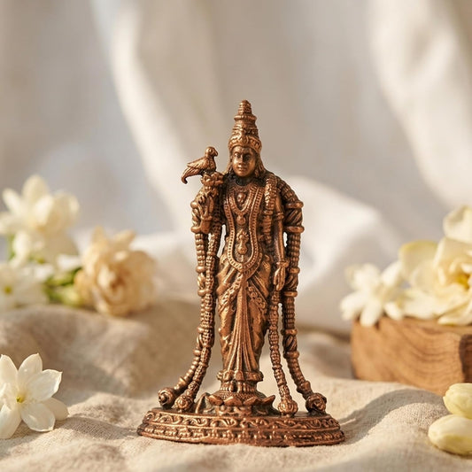 Pure Copper Meenakshi Devi Murti | Handcrafted Copper Idol for Pooja Room, Vastu Decor | Traditional & Auspicious Religious Hindu God Showpiece & Gift Item | 77gm (7x4.5 cm)