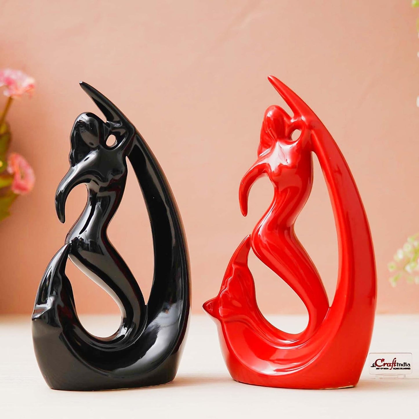 eCraftIndia Decorative Fish Girl Statues| Fish Angels Showpieces| Creative Mermaid Angel Fish Idols (Set of 2 Black Red)| Home Decor Items for Living Room Bedroom Hall Office Hotel| Gifts for Birthday