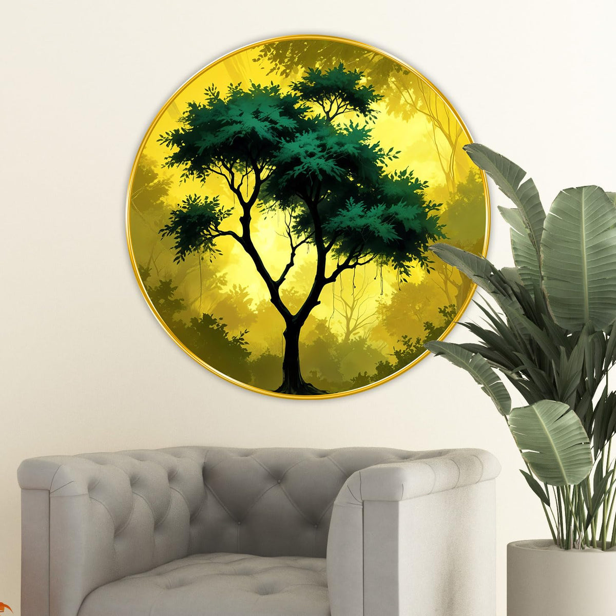 Abstract Tree modern art Premium Sparkle lamination Golden Slim Frame 50.8 cm x 50.8 cm Large Size, For Home/Office/Hotel painting GRL115