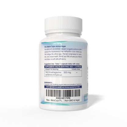 MetaCaps Pure Trimethylglycine (TMG) 500mg – 90 Veg Capsules | Premium Betaine Anhydrous | Vital Methyl Donor for Homocysteine Balance & Heart Health | Supports Liver Function & Cellular Energy | Non-GMO & Vegan