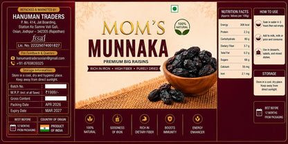 MOM'S BRAND Afghani Munakka Raisins, Premium Large Size, Natural Seeded Raisins, Rich in Iron, Healthy Dry Fruits for Kids and Adults